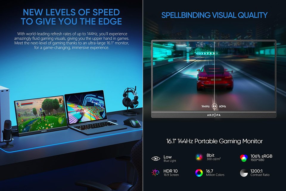 ARZOPA 16.1" 144Hz Portable Gaming Monitor Z1FC